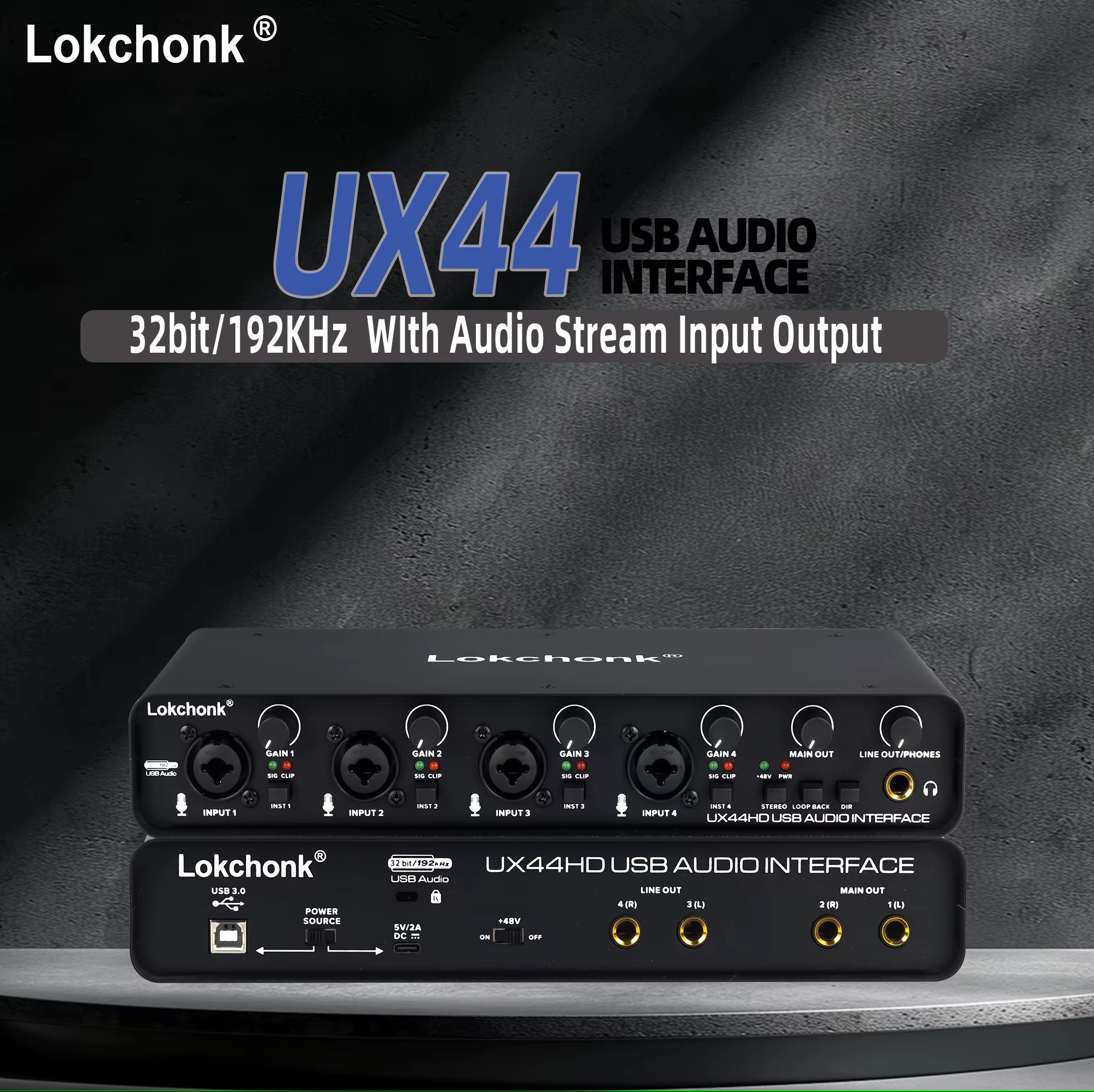 UX44 Audio Interface Sound Card 4-Channel Mixer,Live Professional Studio Recording